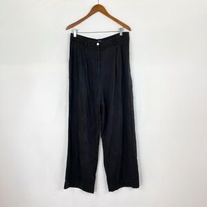 DONNI. Pleated‎ Trouser Wide Leg High Waisted Twill Relaxed Black Size XL